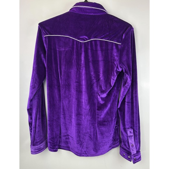 Ranch Dressn Velvet Western Shirt Purple Pearl Snap Rodeo Country Cowgirl XL - Picture 11 of 12